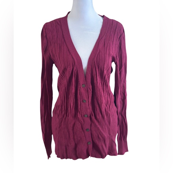 Evan-Picone Burgundy Button-Front Cardigan Sweater - Picture 1 of 4